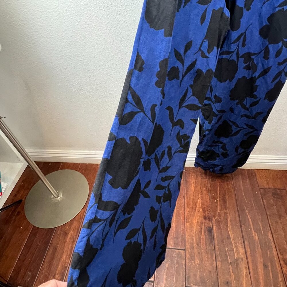NWT Kate Spade New York Blue Black Floral Linen Blend Jumpsuit Size 22 - Picture 8 of 10